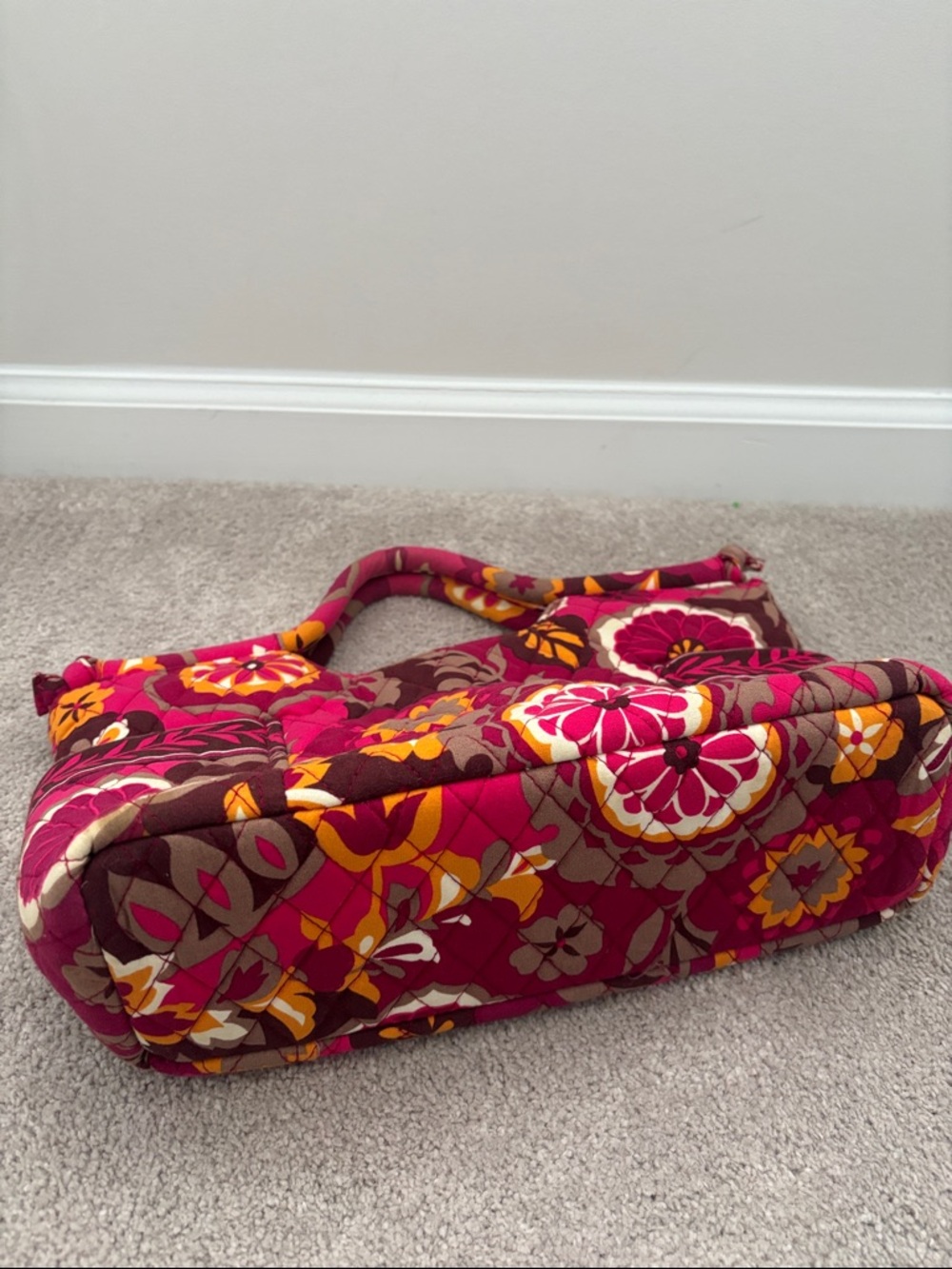 Vera Bradley Handbag Carnaby Pink Tan Floral Double Handle Purse Quilted - Picture 5 of 5